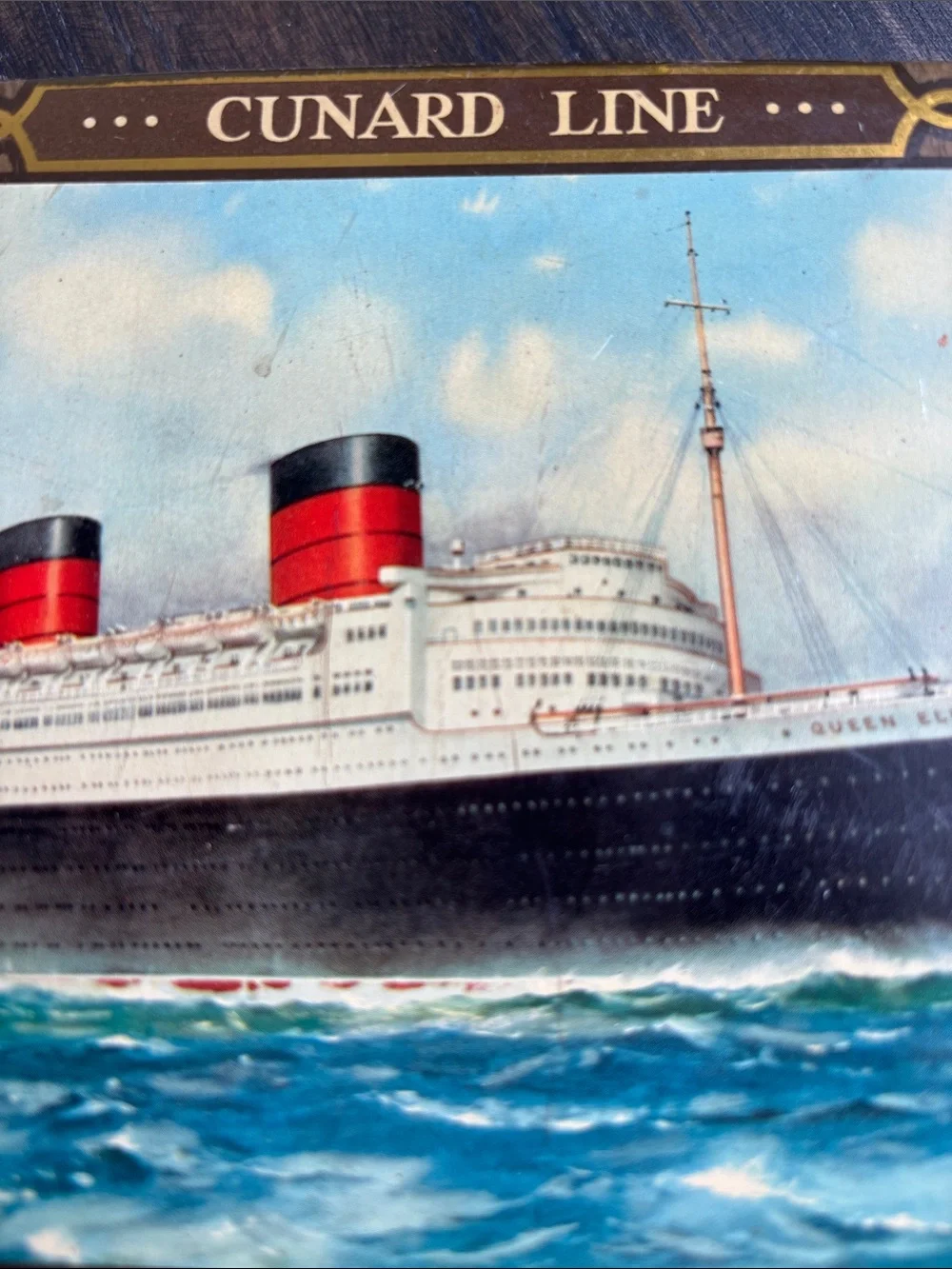 Vintage Edward Sharp & Sons souvenir tin, Cunard Line, England, 9x5.5x1.5”